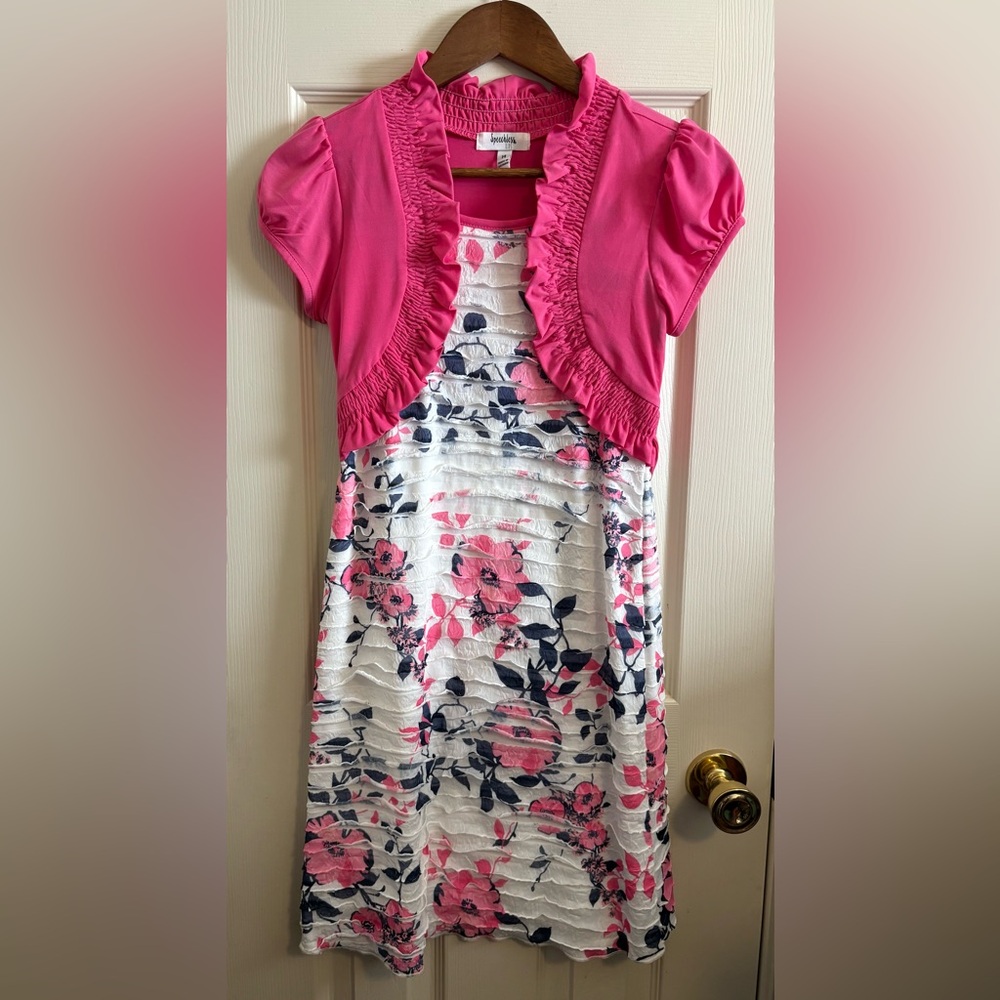 Speechless Pink Floral Dress with Ruffled Bolero Jacket Girls Size 14